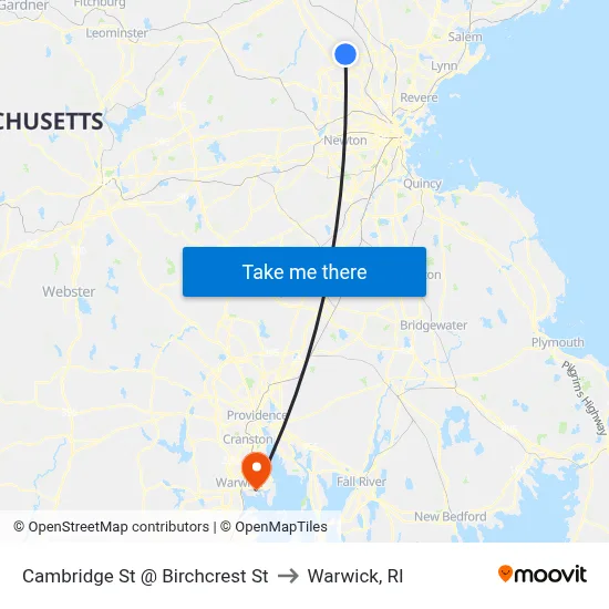 Cambridge St @ Birchcrest St to Warwick, RI map