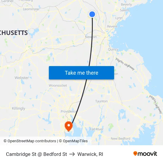Cambridge St @ Bedford St to Warwick, RI map
