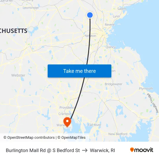 Burlington Mall Rd @ S Bedford St to Warwick, RI map