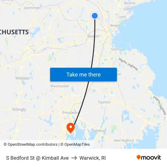 S Bedford St @ Kimball Ave to Warwick, RI map