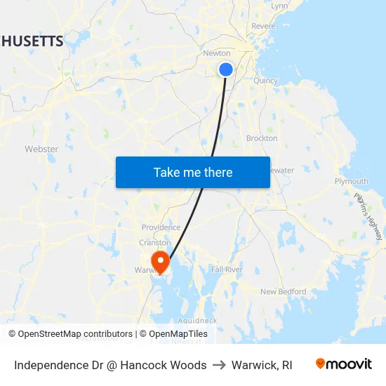 Independence Dr @ Hancock Woods to Warwick, RI map