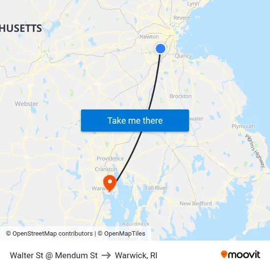 Walter St @ Mendum St to Warwick, RI map