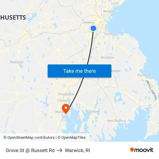 Grove St @ Russett Rd to Warwick, RI map