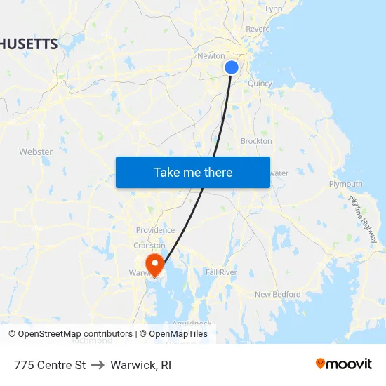 775 Centre St to Warwick, RI map