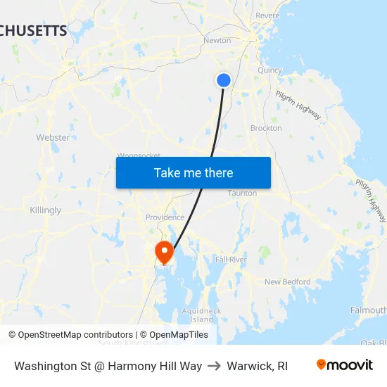 Washington St @ Harmony Hill Way to Warwick, RI map