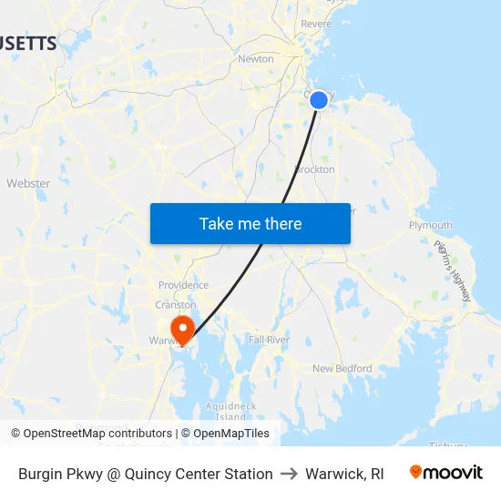 Burgin Pkwy @ Quincy Center Station to Warwick, RI map