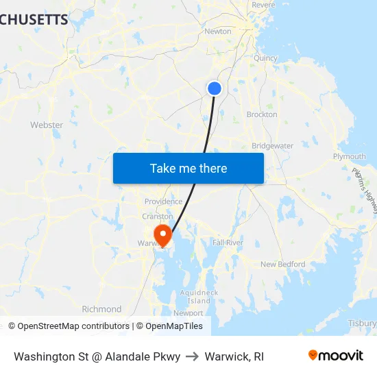 Washington St @ Alandale Pkwy to Warwick, RI map