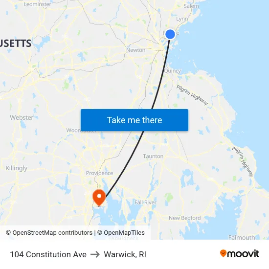 104 Constitution Ave to Warwick, RI map