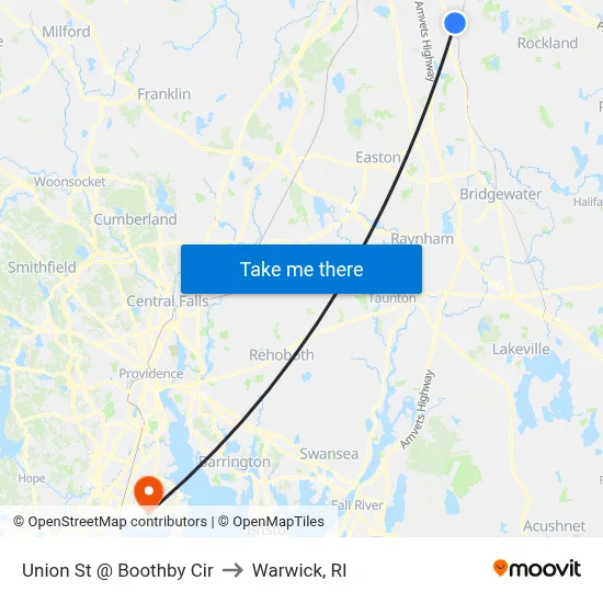 Union St @ Boothby Cir to Warwick, RI map