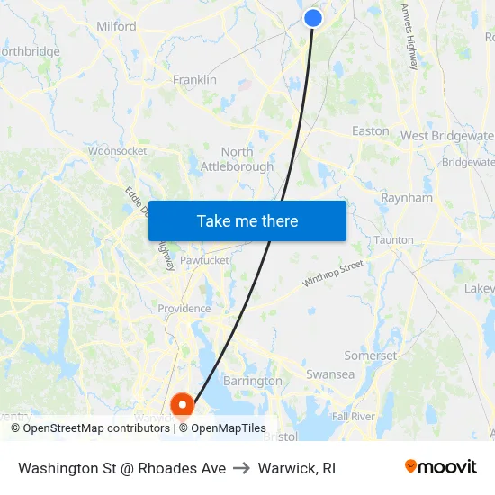 Washington St @ Rhoades Ave to Warwick, RI map