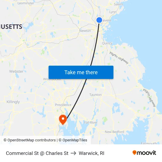 Commercial St @ Charles St to Warwick, RI map
