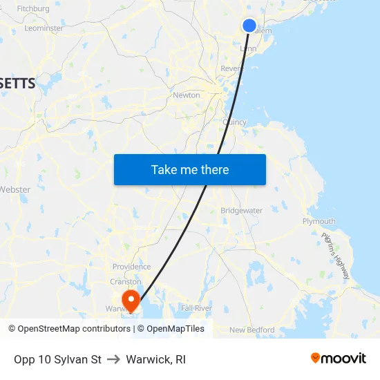 Opp 10 Sylvan St to Warwick, RI map