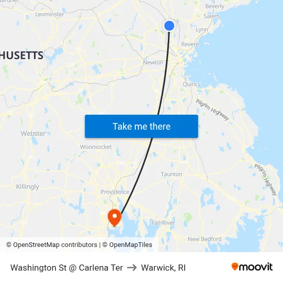 Washington St @ Carlena Ter to Warwick, RI map