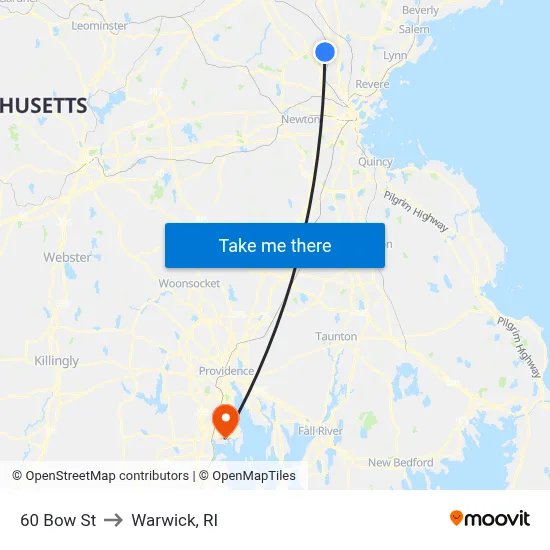 60 Bow St to Warwick, RI map