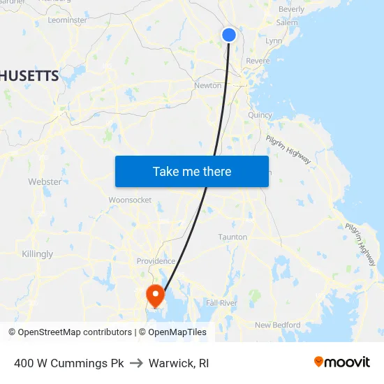 400 W Cummings Pk to Warwick, RI map