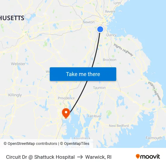 Circuit Dr @ Shattuck Hospital to Warwick, RI map