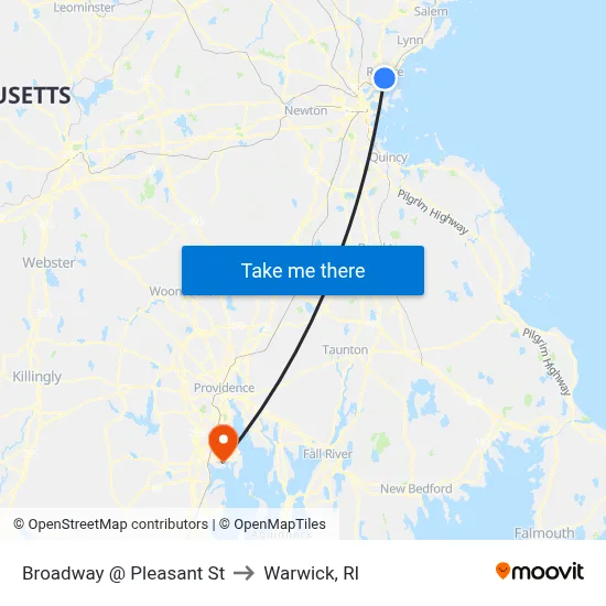 Broadway @ Pleasant St to Warwick, RI map