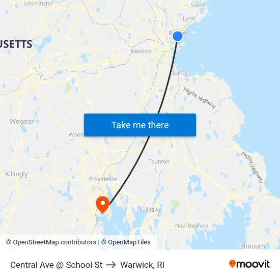 Central Ave @ School St to Warwick, RI map