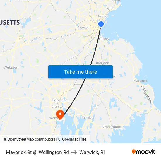 Maverick St @ Wellington Rd to Warwick, RI map