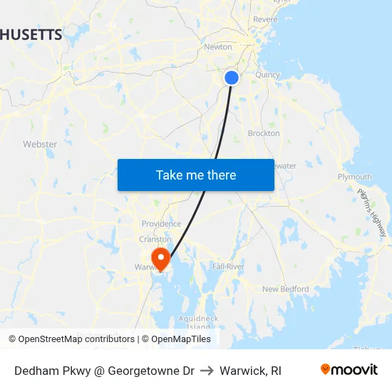 Dedham Pkwy @ Georgetowne Dr to Warwick, RI map