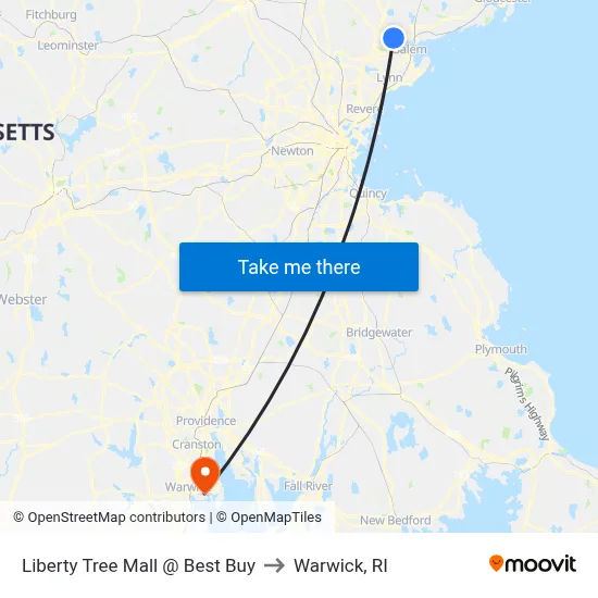 Liberty Tree Mall @ Best Buy to Warwick, RI map