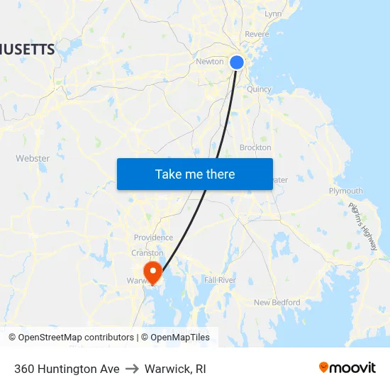 360 Huntington Ave to Warwick, RI map