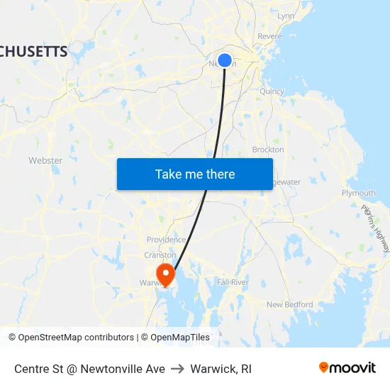 Centre St @ Newtonville Ave to Warwick, RI map