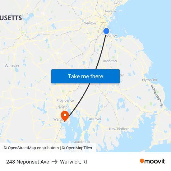 248 Neponset Ave to Warwick, RI map
