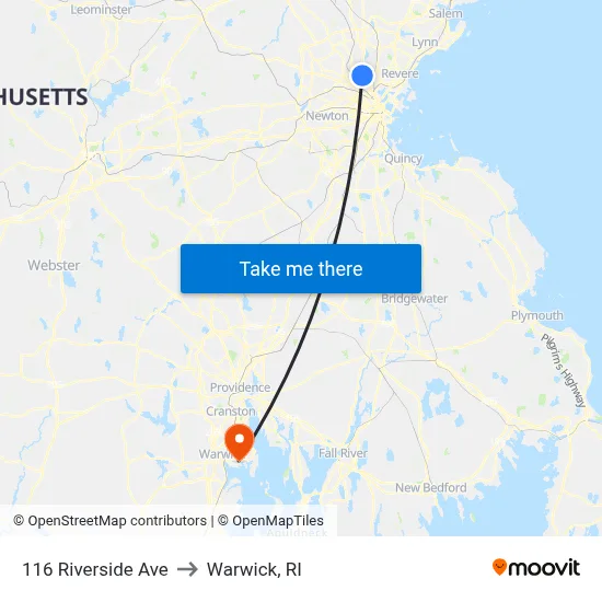 116 Riverside Ave to Warwick, RI map