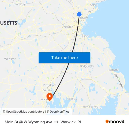 Main St @ W Wyoming Ave to Warwick, RI map