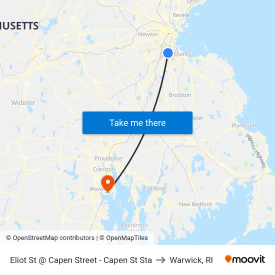 Eliot St @ Capen Street - Capen St Sta to Warwick, RI map