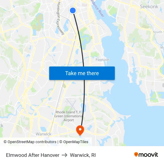 Elmwood After Hanover to Warwick, RI map