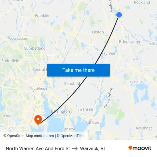 North Warren Ave And Ford St to Warwick, RI map