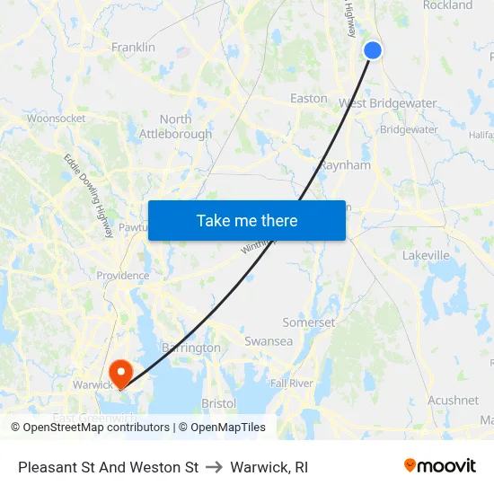 Pleasant St And Weston St to Warwick, RI map