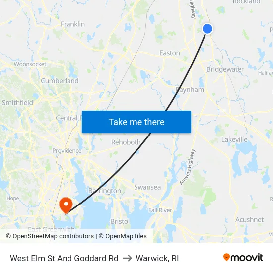 West Elm St And Goddard Rd to Warwick, RI map