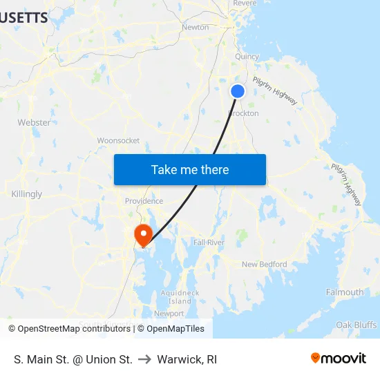 S. Main St. @ Union St. to Warwick, RI map