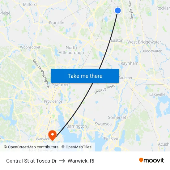 Central St at Tosca Dr to Warwick, RI map