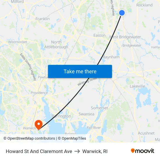 Howard St And Claremont Ave to Warwick, RI map
