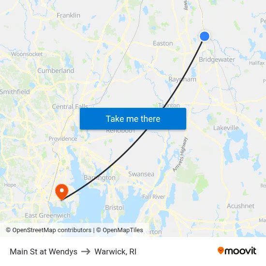 Main St at Wendys to Warwick, RI map