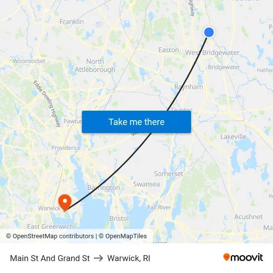 Main St And Grand St to Warwick, RI map