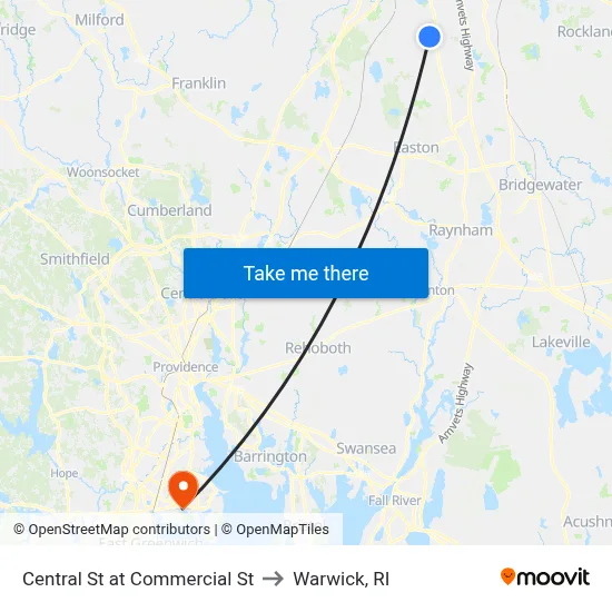 Central St at Commercial St to Warwick, RI map