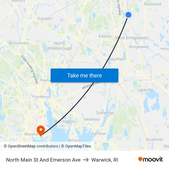 North Main St And Emerson Ave to Warwick, RI map