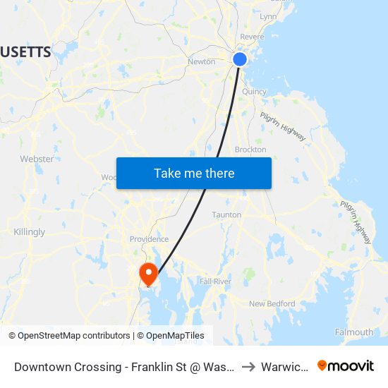 Downtown Crossing - Franklin St @ Washington St to Warwick, RI map