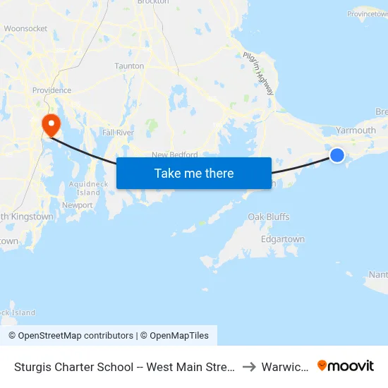 Sturgis Charter School -- West Main Street, Hyannis to Warwick, RI map