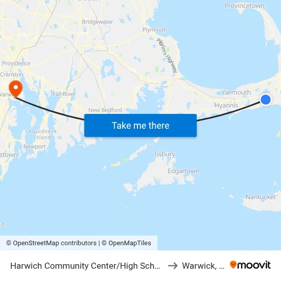 Harwich Community Center/High School to Warwick, RI map