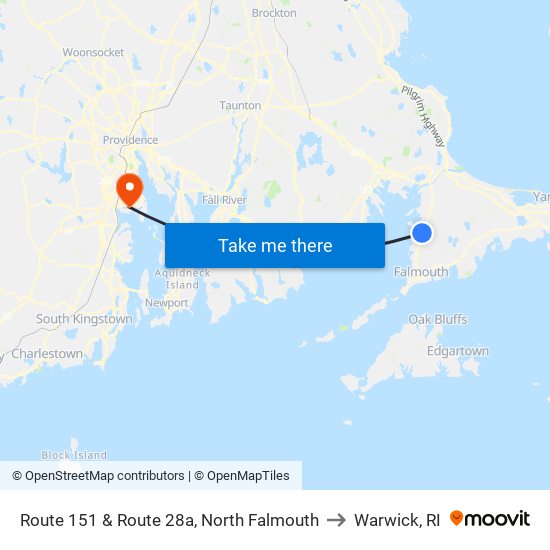 Route 151 & Route 28a, North Falmouth to Warwick, RI map