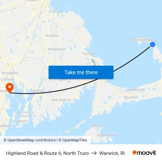 Highland Road & Route 6, North Truro to Warwick, RI map