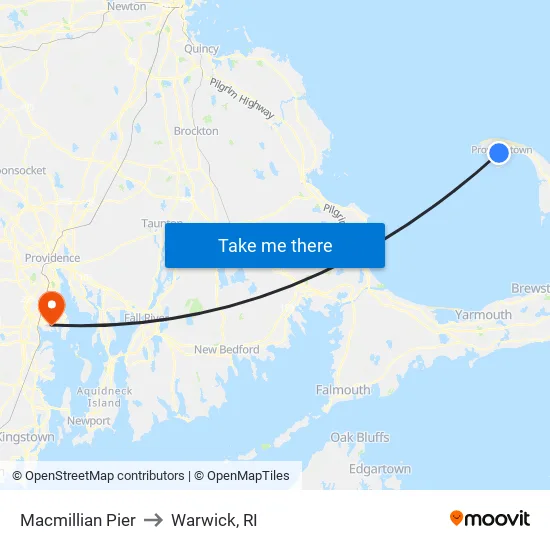Macmillian Pier to Warwick, RI map