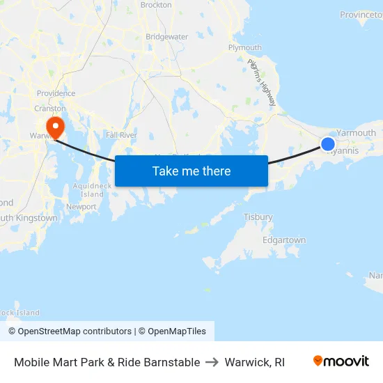 Mobile Mart Park & Ride Barnstable to Warwick, RI map