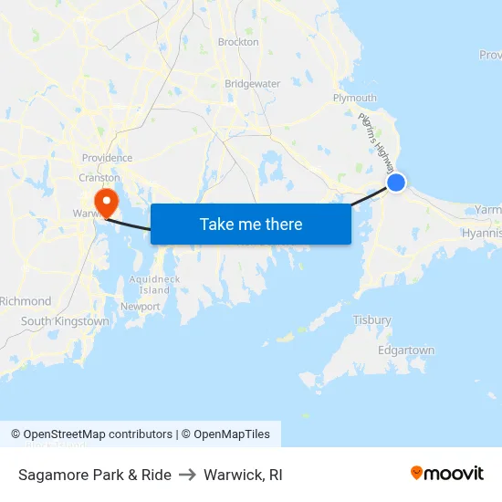 Sagamore Park & Ride to Warwick, RI map